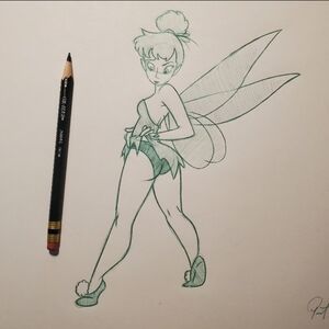 Disney Tinkerbell Peter Pan pin-up drawing/sketch animation signed Art pinup